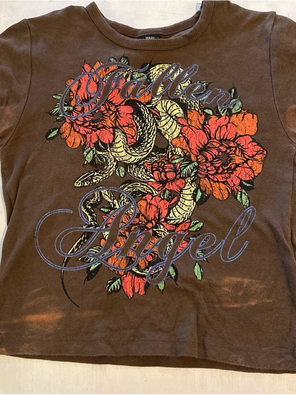 Urban Outfitters Brown Graphic Tee with Red & Green Floral Snake